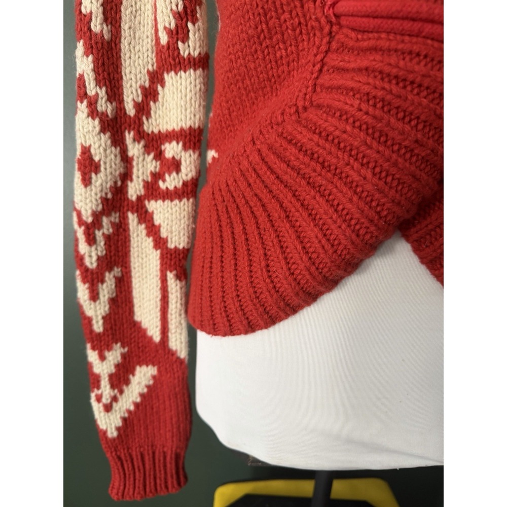 American Eagle Y2K Cardigan Womens Size M Red Snowflake Fair Isle Chunky Knit - Picture 3 of 8
